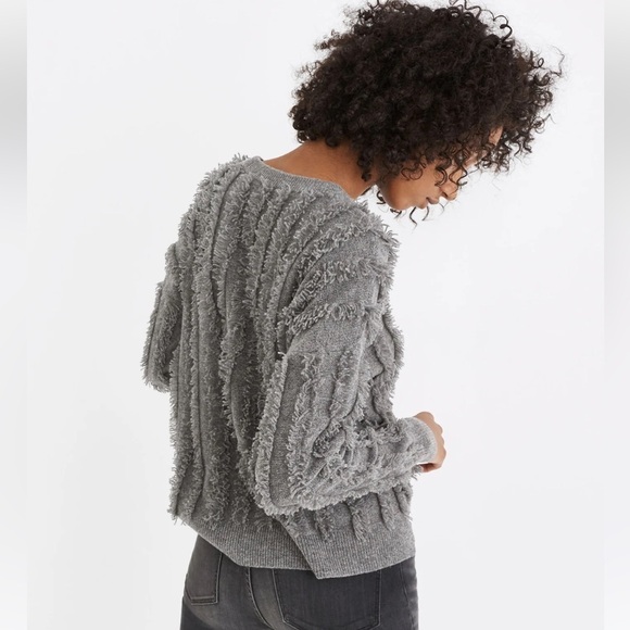 MADEWELL Fringe Stripe Pullover Sweater Merino Wool Caramel Camel Tan Sz Medium - Picture 13 of 14